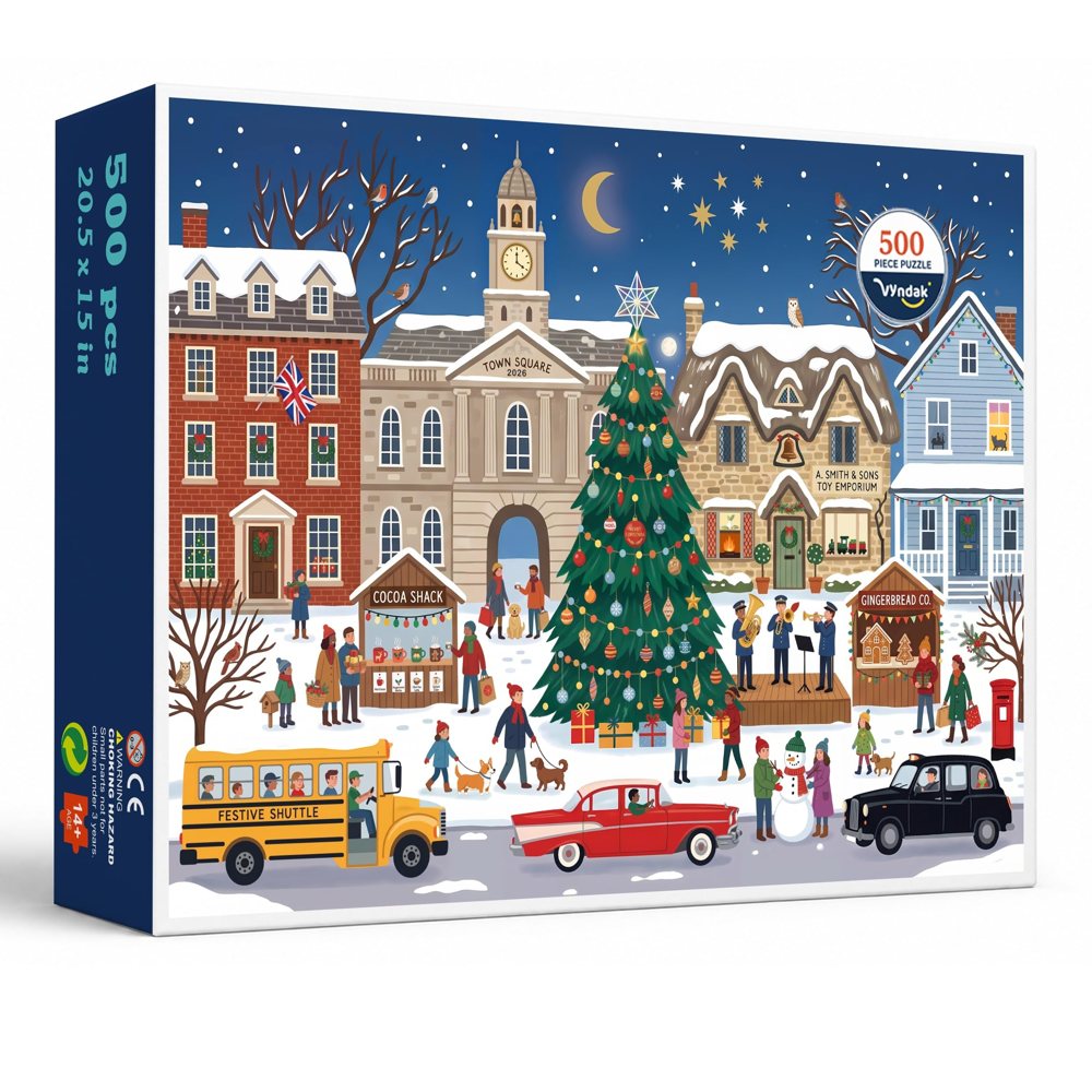 Snowy Town Square 500 piece jigsaw puzzle